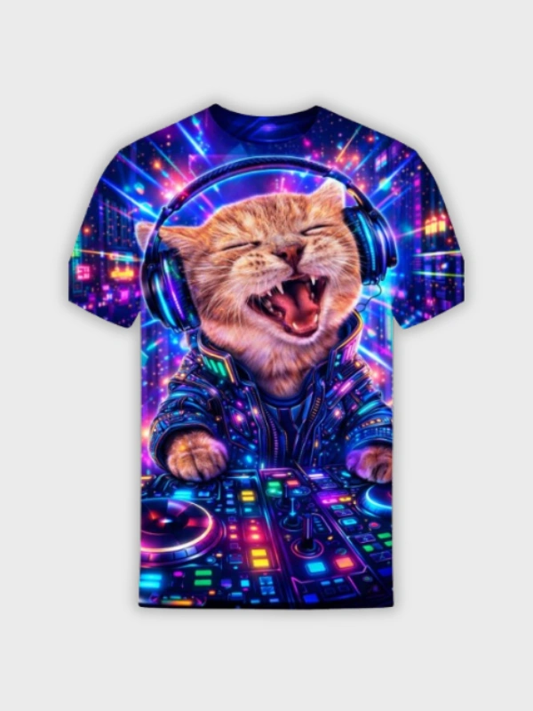 Camiseta DJ Cat Futurista